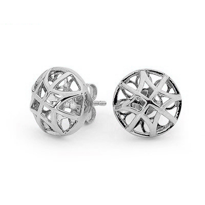 White Gold Basket Weave Earrings