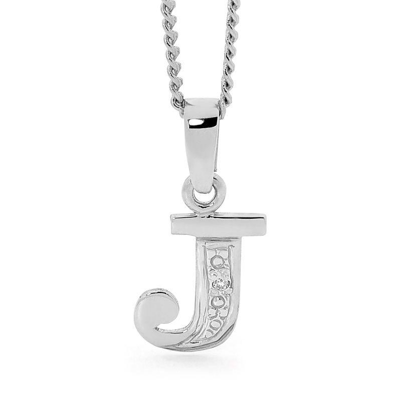 Diamond Set Initial J - White Gold