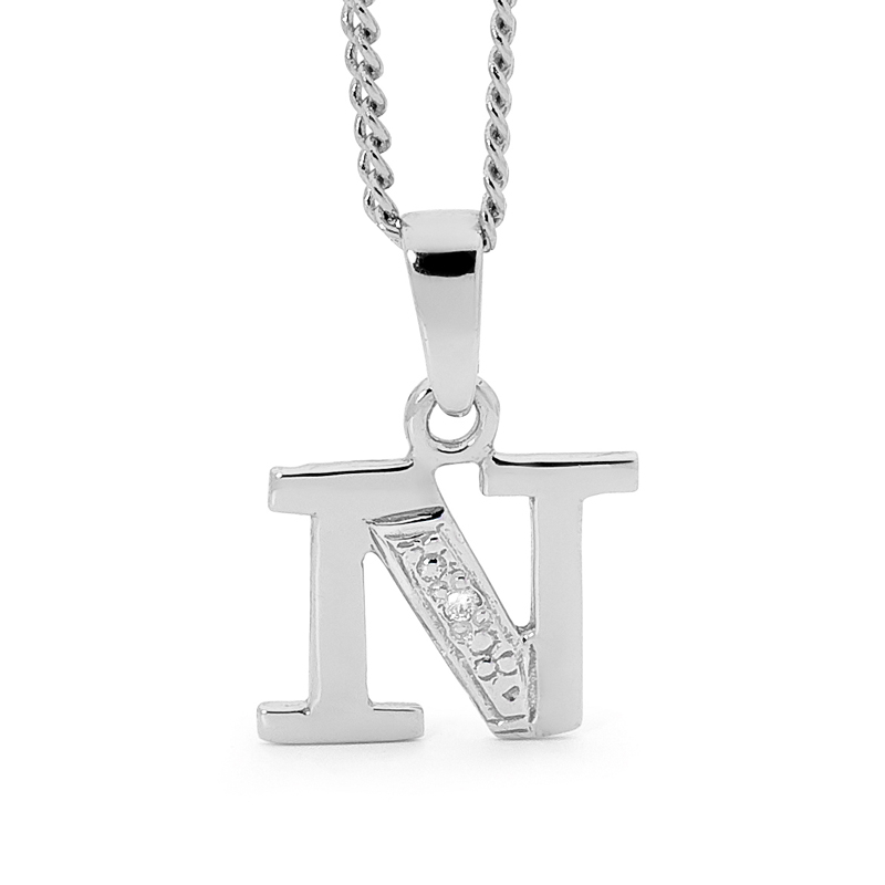 Diamond Set Initial N - White Gold