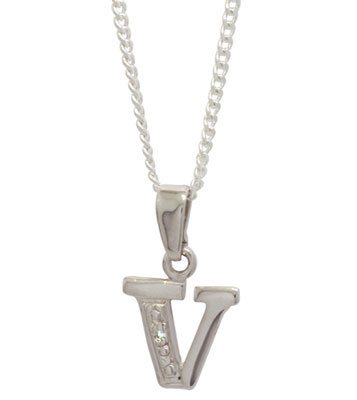 Diamond Set Initial V - White Gold