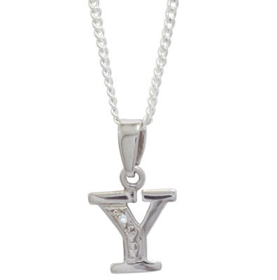 Diamond Set Initial Y - White Gold