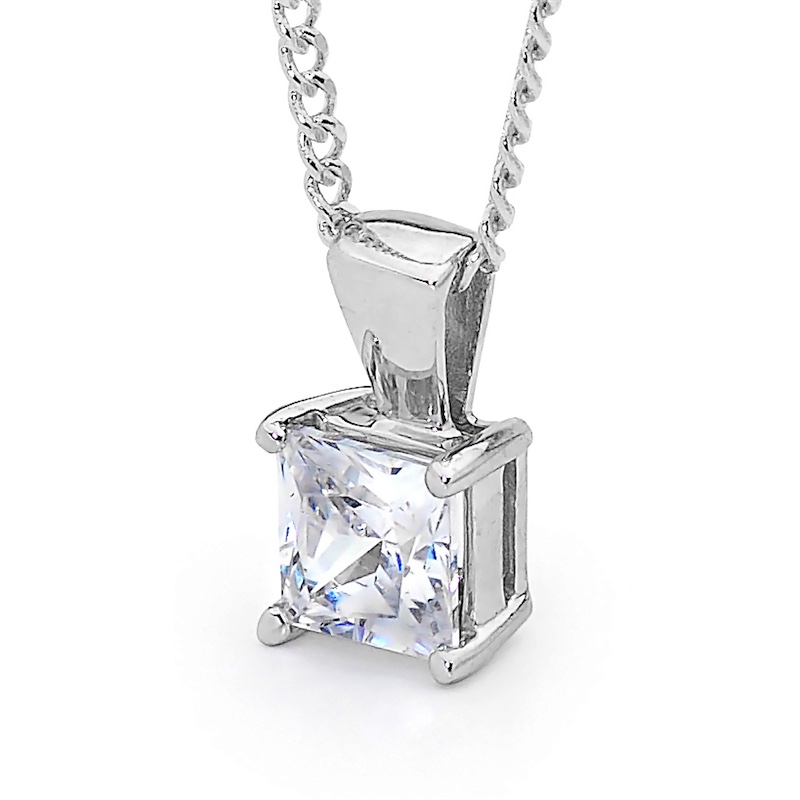 Zirconia Solitaire Pendant "White Gold"