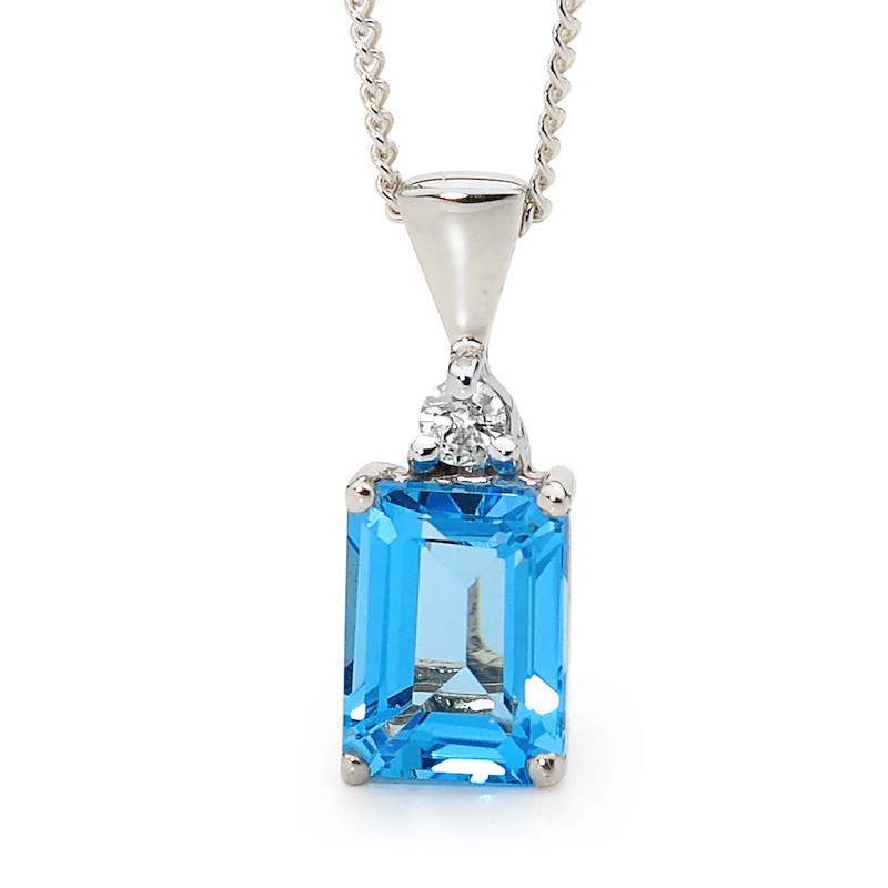 White Gold Blue Topaz and Diamond Pendant