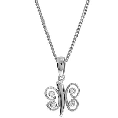 White gold butterfly pendant with Cubic Zirconia